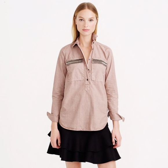 J. Crew Tops - 🎉HP🎉🆕 J.Crew Chevron Beaded Taupe Popover Top